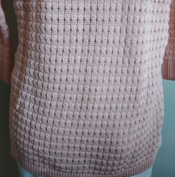 Talbots Cotton Blend Basket Weave Knit 3/4 Sleeve Pastel Pink Sweater Sz Medium - Picture 10 of 17
